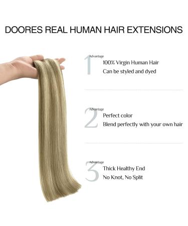 Doores Seamless Clip In Extensions | Real Hair Light Brown & Medium Blonde | 50cm 20 Inch 110g Remy Human Hair | 7 Pieces PU Clips - Buy Online on GoSupps.com