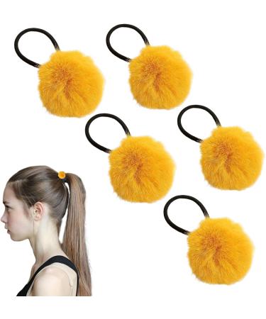 Hairband for Girls - Girls' Colorful Pompom Hair Ring Ties | Chic Pompom Hair Rope for Ponytail Fashionable Girls Hair Accessories for Daughter Sister turmeric - Buy Online on GoSupps.com