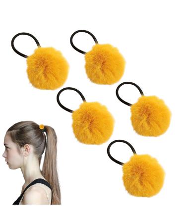 Youany Hair Ties - Women's Pompom Colorful Hair Ties Chic Pompom Hair Rope for Ponytail Fashionable Girls Hair Accessories for Daughter Sister turmeric