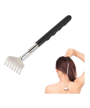Relaxdays telescopic back scratcher extendable scratching hand for back soft handle 20 to 56 cm long stainless steel silver 1 piece