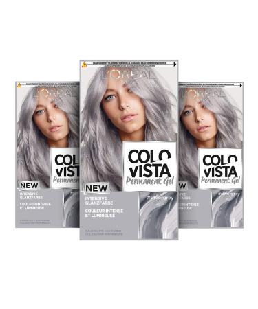 L'Or al Paris 3 Pack Permanent Hair Color Gel Intense Shine Coloration and Colovista Permanent Gel Silver Grey Treatment Mask