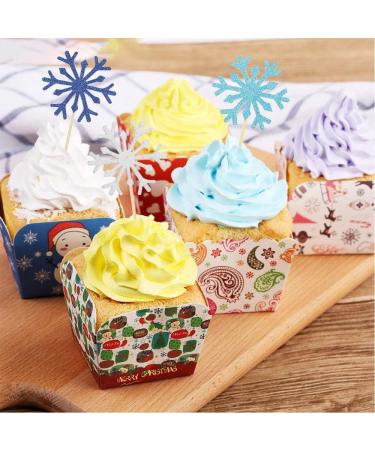 Newzc 30-Piece Snowflake Cake Topper Set - Glitter Cupcake Toppers in Silver Light Blue & Royal Blue for Weddings & Birthday Parties - Buy Online on GoSupps.com