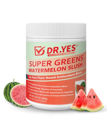 DR.YES Super Greens Watermelon Slush Powder | Rich in Antioxidants & Electrolytes for Digestion Health Energy & Immune | for Smoothies Baking & Daily Health Support | Gluten-Free Vegan 8.47oz