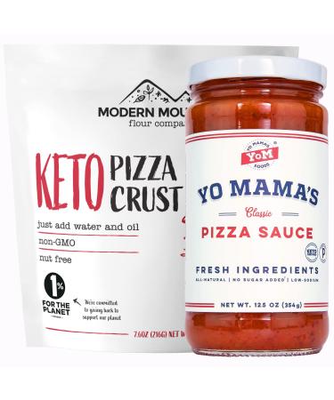 Yo Mama's Keto Pizza Sauce & Keto Pizza Crust Bundle - Just 1g Net Carbs Per Slice - The Easy Keto Pizza Night Kit - Incredible Pizza Taste and Texture - Low Carb - Zero Added Sugar - Low Sodium - Non-GMO (One 12.5 oz. Jar Yo Mama's Pizza Sauce, One Pouch