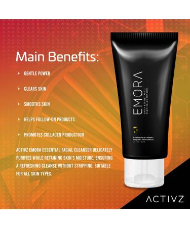 ACTIVZ Emora Essential Facial Cleanser - Gentle Hydration with MultiMoist CLR Complex, Aloe, Matricaria, and Rosemary Extracts - 85ml - Buy Online on GoSupps.com