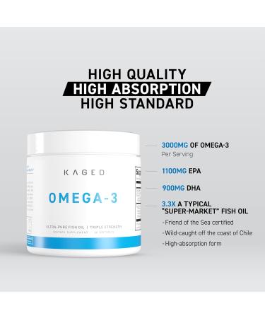 Kaged Omega 3 Softgels | Unflavored | Fish Oil Supplement | 3000mg Omega 3 Fatty Acid with EPA & DHA | Ultra-Pure No Fish Burps | Supplements for Men & Women | 30 Servings - Buy Online on GoSupps.com