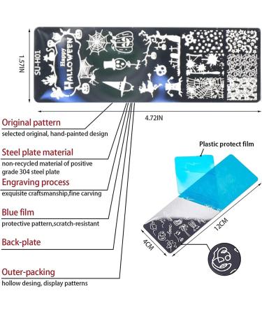 Halloween Nail Stamper Kit - 6 Nail Plates + 1 Stamper + 1 Scraper - Skeleton/Spider Web/Pumpkin/Tree Design - Nail Decoration Supplies 8 Piece Set + Tools - Buy Online on GoSupps.com