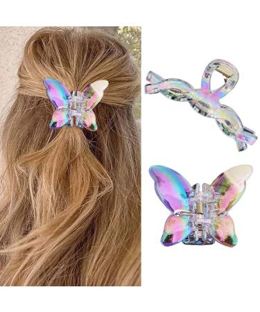 Bartosi Hair Claw Clips Butterfly Claw Clips for Women Large Non-slip Hair Clips Sparkly Acrylic Claw Hair Clips Non-slip Hair Claws Big Hair Clamps Hair Styling Accessories for Girls Thick Hair (Pack of 2) Set 2