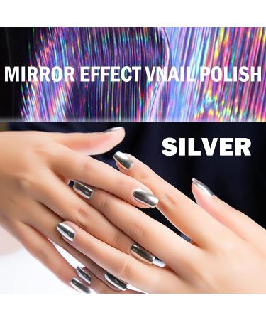 Silver Nail Polish Metallic Nail Polish 6ML Mirror Chrome Nail Varnish Metal Effect Nail Art Polish Super Shine Silver Gloss Nail Paint - 60S Quick Dry & Long Lasting Nail Gel At Home Manicure TJ002 6 ml (Pack of 1) - Buy Online on GoSupps.com