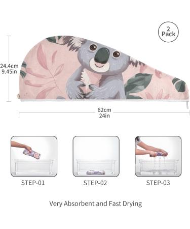 Green Leaf Koala Hair Towel 2 Pack - Super Absorbent Quick Dry Hair Turbans for Women & Girls - Buy Online on GoSupps.com