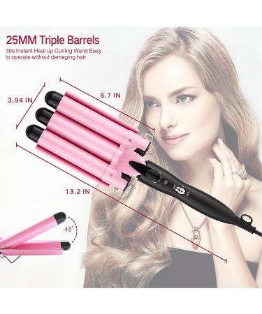 TOP4EVER 25mm Barrel Curling Iron Hair Crimper - Professional 1 inch Hair Curling Wand with Two Temp Controls - Fast Heating Portable Pink Crimpers for Hair Waves - Buy Online on GoSupps.com
