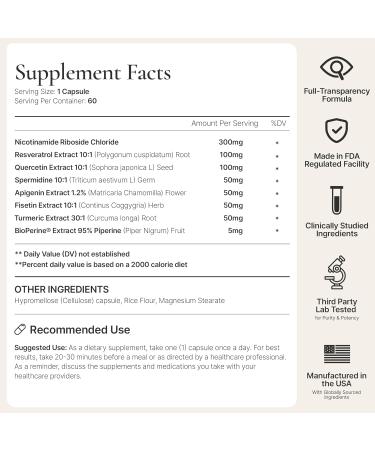 Timeless - NAD+ Supplement with BioPerine for Enhanced Absorption - Supports Anti-Aging Longevity Cellular Energy Nicotinamide Riboside Spermidine Resveratrol & More (60 Capsules) - Buy Online on GoSupps.com