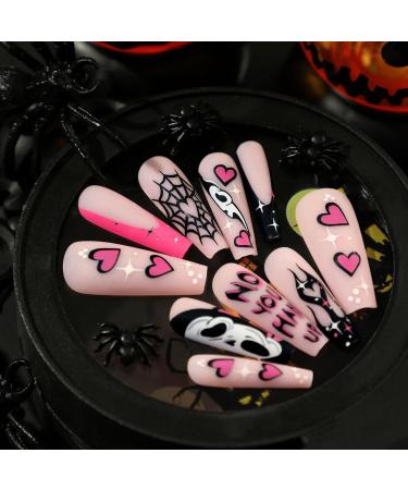 FEIlei Halloween False Nails Skull Spiders Net Fake Nails Full Cover Art Press On Nails - Buy Online on GoSupps.com