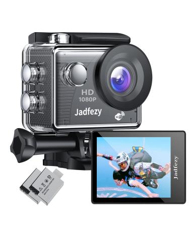 Jadfezy WiFi Action Camera Ultra HD 1080P, 12MP Sports Camera Wide-Angle 2" LCD Screen, 30m/98ft Underwater Waterproof Camera with 2 Batteries and Accessories Kit for Helmet and Bicycle etc.