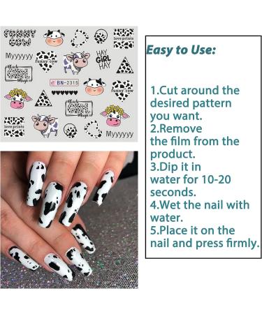 Cow Print Nail Art Stickers - 12 Sheets Water Transfer Decals for Women and Girls - Buy Online on GoSupps.com