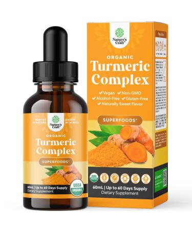 Organic Turmeric Liquid Drops for Adults - Turmeric Curcumin with Black Pepper Cinnamon & Ginger Extract Liquid for Joint Pain Mobility & Inflamation - Curcumin Drops for Immune Support - 60ml (2oz) 60ml (Pack of 1)