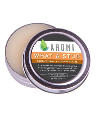 Aromi Solid Cologne | Fresh Light Men's Scent Vegan Cruelty-free Wax Oakmoss Musk Rosemary Fragrance Gift Travel Alcohol-free (What a Stud)