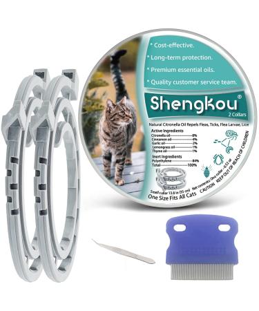 Flea and Tick Collar for Cat, Made with Premium Plant Based Essential Oil, Waterproof and Natural Treatment Prevention, Protection of Small Kittens, Free Comb, 13.8 in (2 Packs)