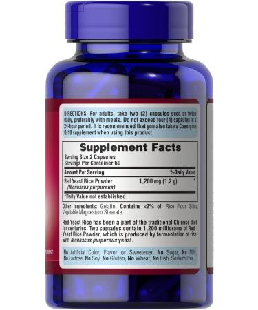 Puritan's Pride Red Yeast Rice 600mg - 120 Count | Natural Cholesterol Support - Buy Online on GoSupps.com