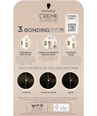 Schwarzkopf - Coloration Permanente - Creme Supreme - Resultat Couleur Uniforme - Soin Creme - Pre-serum - Masque Soin - Couverture 100% Cheveux Blancs - 4-0 - Chatain Fonce - Buy Online on GoSupps.com
