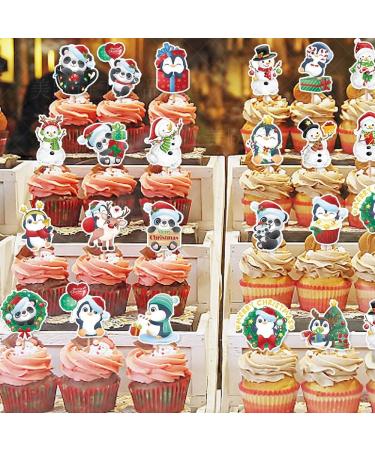 Orapink 28Pcs Merry Christmas Cupcake Toppers Snowman Penguin Panda Cupcake Picks Decorations Xmas Party Cake Decorations - Buy Online on GoSupps.com