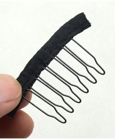 Jozlynn 12pcs Wig Combs for Making Wig,6 Teeth Wig Clips Stell Tooth For Hairpiece Caps DIY (12 pcs, Black) 12 pcs Black