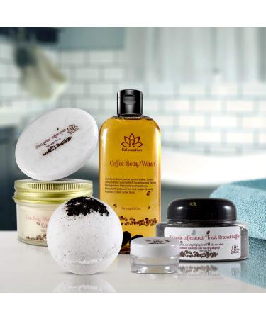 Bath and Spa Gift Set - Coffee Love: Relaxation with Coffee Brown Sugar Scrub, Bath Bomb, Candle, Body Wash, Shea Butter Soap, Lip Balm - Handmade in USA - Buy Online on GoSupps.com