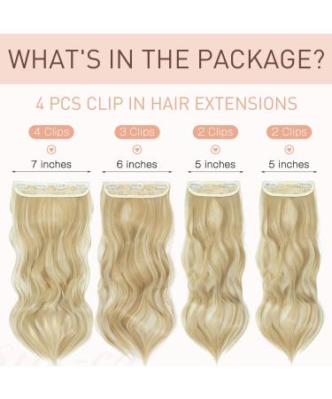 Curly Clip in Hair Extensions 22 Inch Ash Blonde Mix Bleach Blonde - 4PCS Synthetic Hair Pieces for Women - Buy Online on GoSupps.com