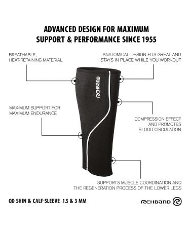 Rehband Neoprene Calf Bandage - Shin Support & Compression Sleeve for Running | X-Large Black | Promote Blood Circulation in Endurance Sports - Buy Online on GoSupps.com