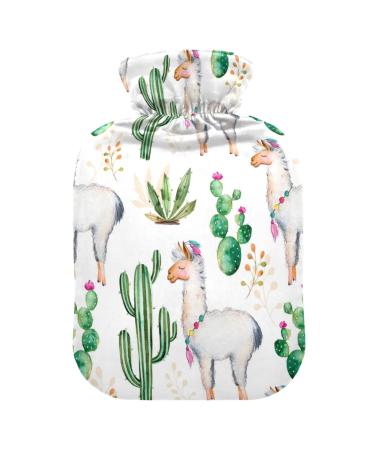 Watercolor heat bottle with cactus alpaca with reference heat bottles for pain relief hot water bottle water bag heating bottles for cramps 2 l