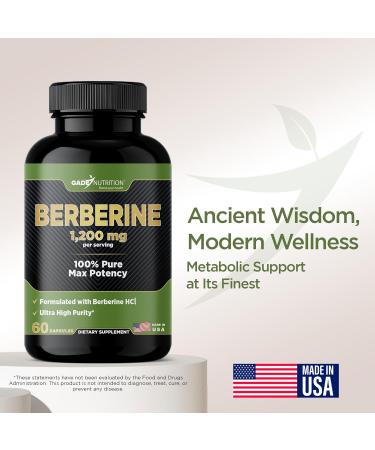 Gade Nutrition Berberine Supplement | Berberine HCI 1200mg Per Serving - Top Choice Vegetable Capsules Gluten Free Non-GMO Dairy Free - Made in USA - Buy Online on GoSupps.com