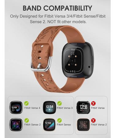 Floral Engraved Silicone Band for Fitbit Versa 4/Versa 3/Sense - Brown Dandelion Flower Pattern Strap for Women - Sporty and Fancy Design - Buy Online on GoSupps.com