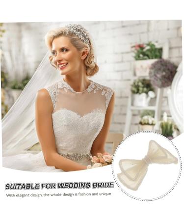 Beavorty 1PC bow hairpin wedding headpiece for bride Large Hair Bows Hair Bows Clips hair barrettes for women wedding hair clips for brides Headdress white plastic crocodile skin girl pearl - Buy Online on GoSupps.com