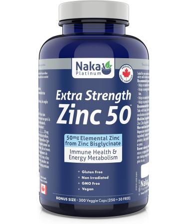 Naka Platinum Extra Strength ZINC Bisglycinate 50 mg Elemental Zinc for Immune Health and Energy Metabolism Bonus Size 300 Veggie Capsules (250+50 Free) - Buy Online on GoSupps.com