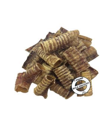 Beef Trachea Dog Treat - 2"-5" INCH 1 Pound Pack * All Natural - Single Ingredient Slow Roasted Dental Chew Helps HIPS and Joints - Huge 1 LB Pack! Wholesale Prices