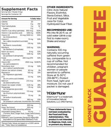 Pureboost Immune Clean Energy Drink Mix with Elderberry 1200mg Vitamin C & Zinc - 30 Count - Buy Online on GoSupps.com