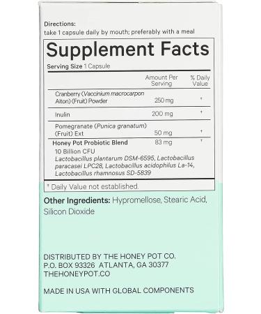 The Honey Pot Co. Vaginal Probiotic with UT Support - 4-Lacto Strains & Cranberry - 30 Capsules - Buy Online on GoSupps.com