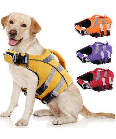 Kuoser life jacket Dog durability dog vest excellent buoyancy life jacket dog small large medium high safety dog swimming vest large dogs yellow xxl xxl yellow