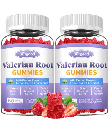 2 Pack Valerian Root Gummies Organic, Valerian Root Supplement for Zzz, Relaxation & Calm, Natural Herbal Supplement for Men & Women, Melatonin Free, Vegan, Non-GMO, Strawberry Flavor, 120 Count 60 Count (Pack of 2)