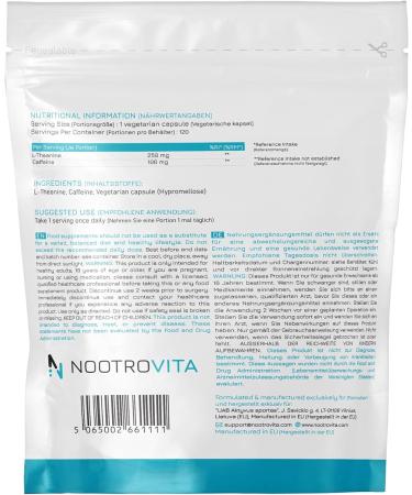 Caffeine L-Theanine 350mg | Boost Concentration & Mood | Vegan Tablets | 120 Capsules | Nootrovita - Buy Online on GoSupps.com