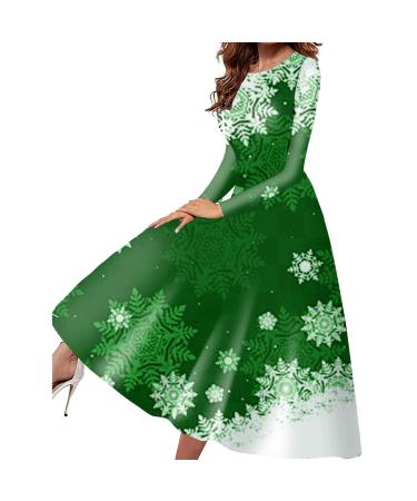 Hanxiulin Christmas dress women Christmas dress women Christmas motif mini dress hoodies sweatshirt pocket sweatshirt dress o-neck Christmas nice moose snow crediper snowflake printing club dresses green xxl