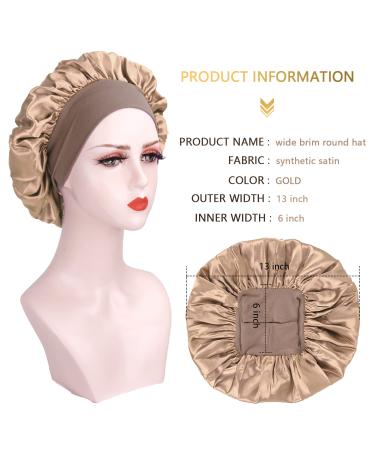 2PCS Silk Hair Bonnet for Sleeping - Black+Gold Silk Bonnet for Women | Wide Elastic Band Sleep Cap for Curly & Natural Hair - Buy Online on GoSupps.com