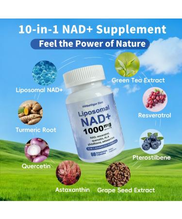 Advanced Liposomal NAD+ 1000mg 10-in-1 NAD Blend with Resveratrol Glutathione & Astaxanthin - Support Cellular Health Stamina & Healthy Aging NAD Supplement for Women and Men 60 Capsules - Buy Online on GoSupps.com