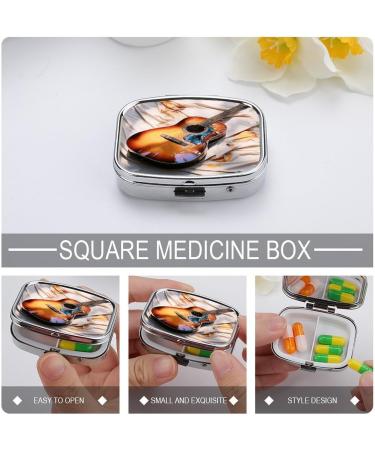 Watercolor Acoustic Guitar Pill Box | 2 Compartment Portable Medicine Organizer | Decorative Metal Case for Pocket & Purse - Buy Online on GoSupps.com