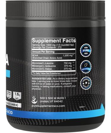 PURE ORIGINAL INGREDIENTS 2:1 BCAA Powder - Unflavored 14.4 oz 272 Servings No Additives or Fillers - Buy Internationally - Buy Online on GoSupps.com