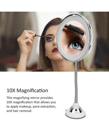 10X Magnifying LED Makeup Mirror with Suction Cup and Adjustable Gooseneck for Home and Office - Buy Online on GoSupps.com