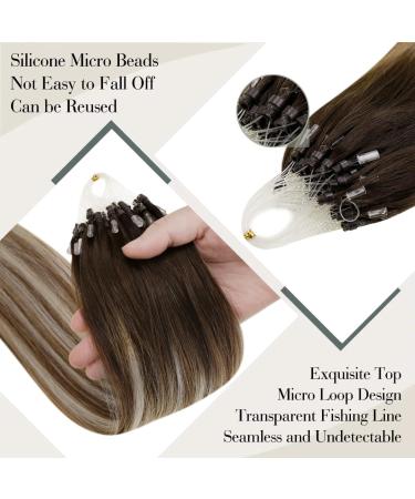 Buy Laavoo Brown Microring Balayage Real Hair Extensions | Dark Brown Ombre Light Brown | 45cm 50g | Premium Quality 1g/s - Buy Online on GoSupps.com