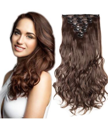 SEGO Clip in Extensions Hair Extension Hairpiece 8 Wefts like Real Hair Wavy Medium Brown-1 17"(43cm) - Buy Online on GoSupps.com