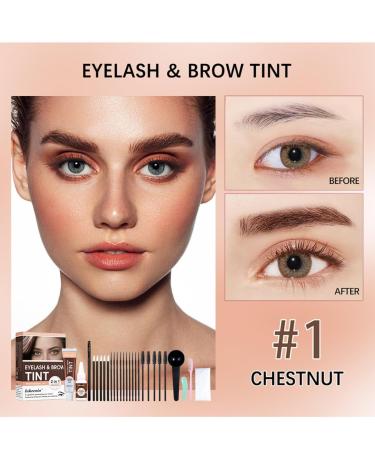 Eyelash & Brow Tint Kit - Natural Volumizing Color Long-lasting 4-8 Weeks Waterproof - DIY Salon or Home Use (Chestnut - Buy Online on GoSupps.com