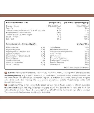 proteinclub Natural Whey Protein No Additives Natural Protein Powder No Artificial Flavors or Sweeteners Stevia Sweetened Soy-Free Made in Germany Chocolate 900 g - Buy Online on GoSupps.com